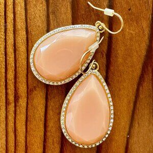 *New & unused* Peach Teardrop Earrings with Rhinestone Pavé Gold-Toned Border